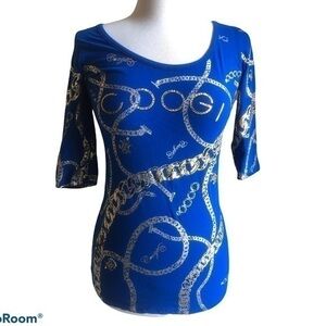 Coogi foiled chain print blue fitted top large